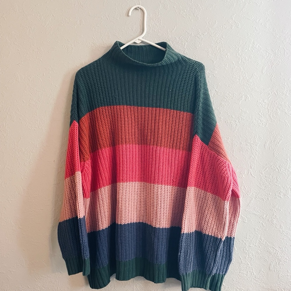American Eagle Multi-Colored Oversized Turtleneck Sweater